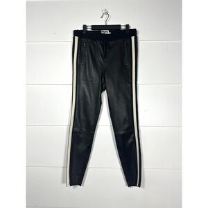 Pam & Gela Lambskin Track pants women's M leather stripe moto luxury $795 skinny